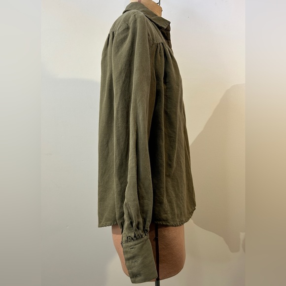 Frame Linen Blend Minimalist Popover Top Faded Militia Green size XS - Picture 5 of 10